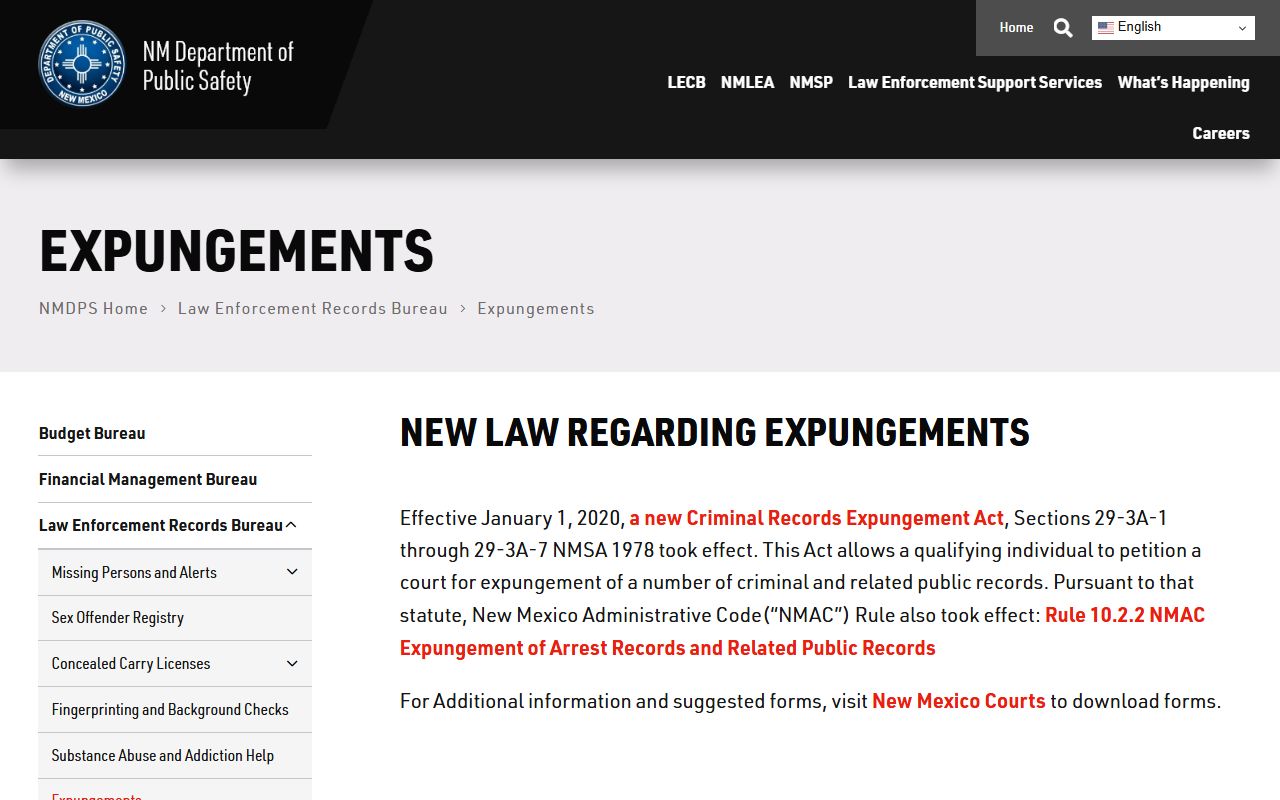 Curry County criminal court records New Mexico DPS expungement source