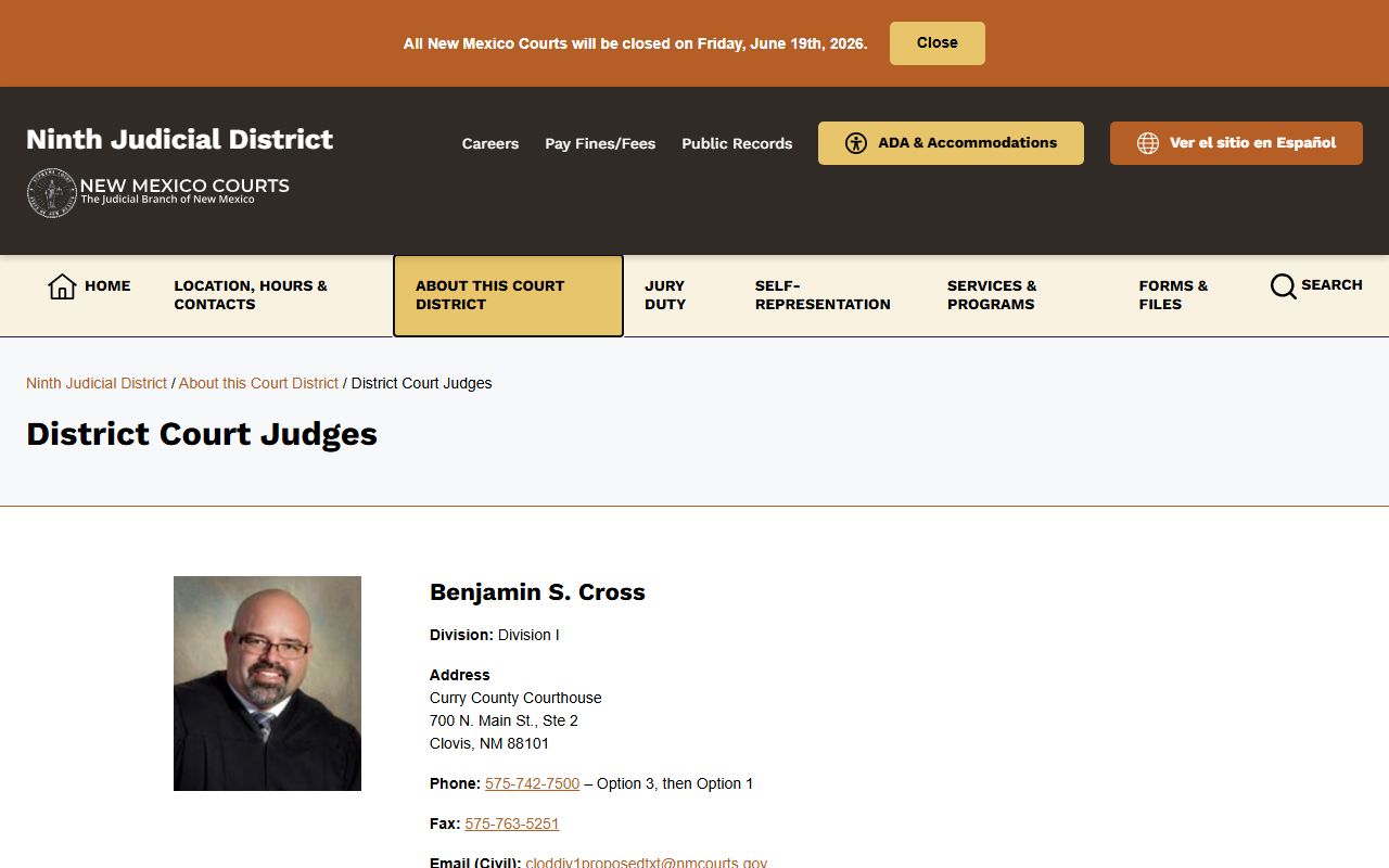 Curry County District Court judge division records