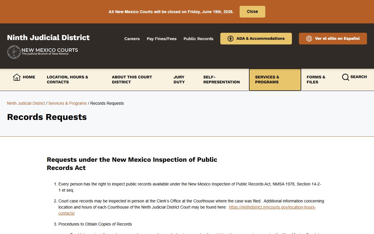 Curry County District Court records request access