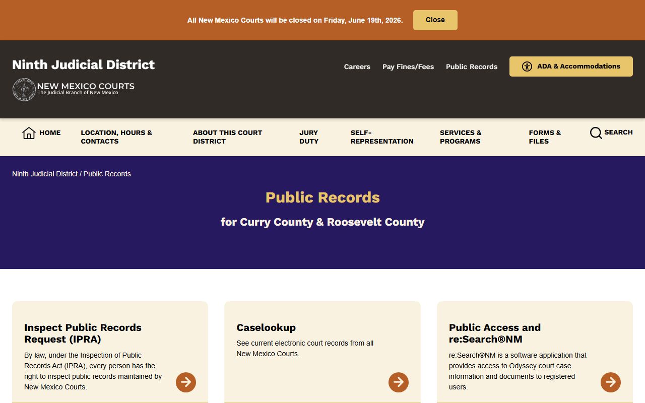 Curry County court records public records and fee access