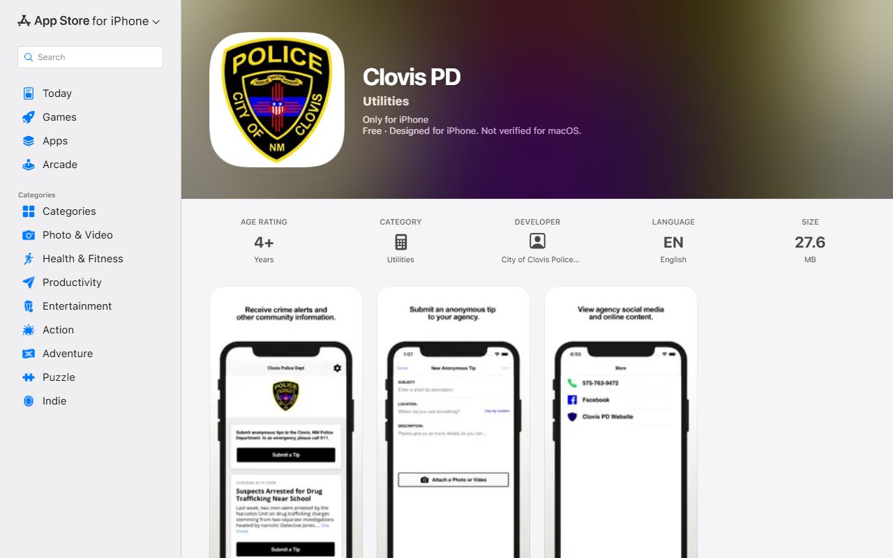 Curry County traffic court records and Clovis PD Apple app listing
