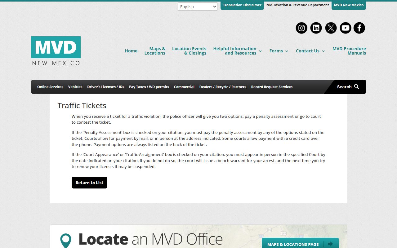 Curry County traffic court records and New Mexico MVD traffic ticket guidance